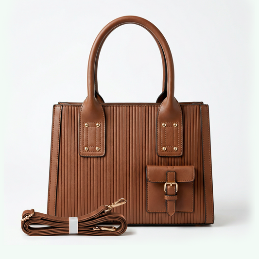 Sac à Main Cabas "Élégance Plissée" – Marron Cognac & Détails Dorés ✨- FORMAT MOYEN