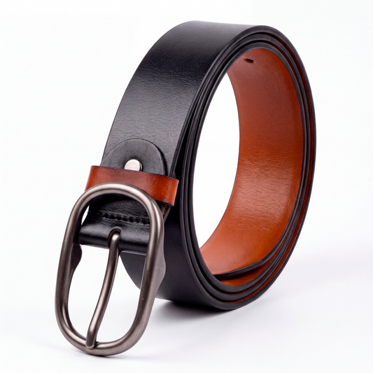Ceinture Cuir Noir – Boucle Argentée Élégante ✨